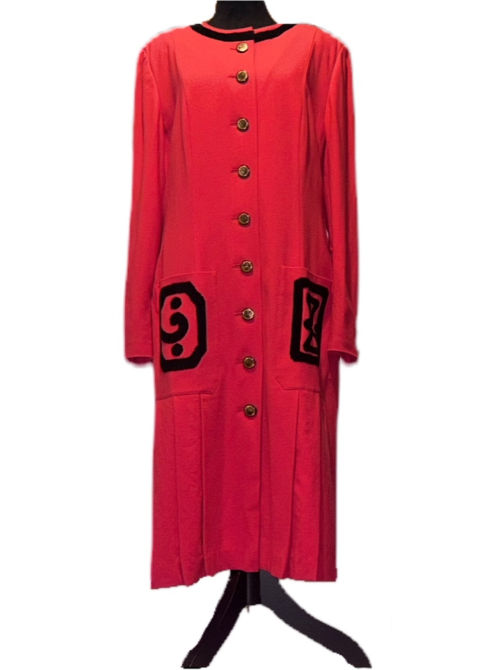 NWOT Vintage Louis Feraud Red Wool Dress, Black Accents, Sz US 12
